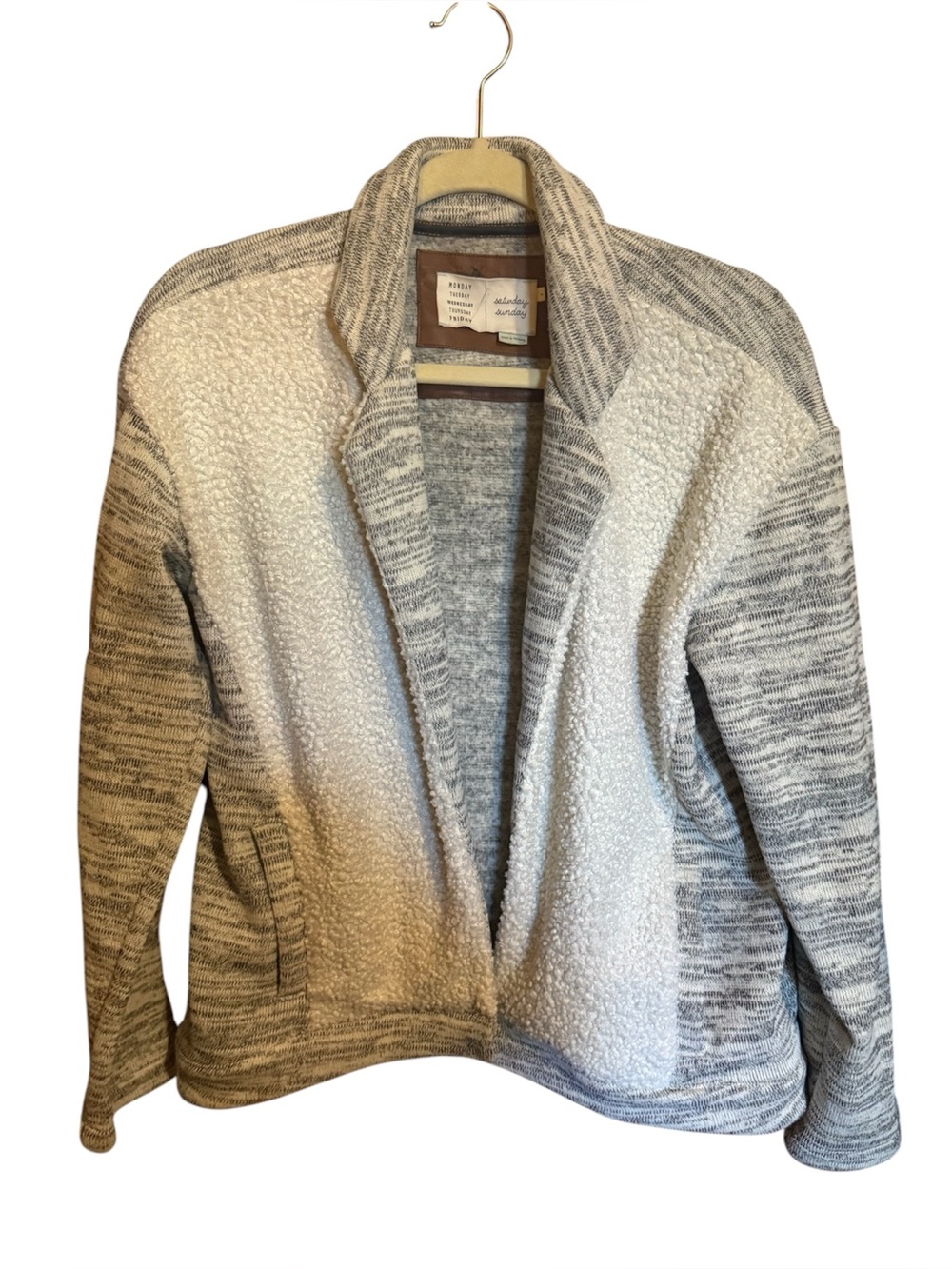 Saturday Sunday Striped Wool Blend Jacket in Cream & Brown Trim